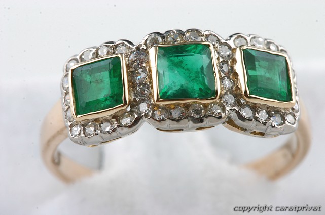 Smaragdring Smaragd Ring antik Gold mit Diamanten  